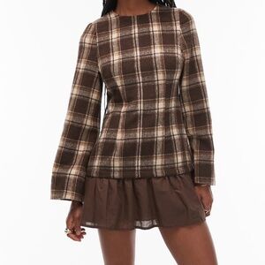ASOS DESIGN hybrid dropped waist mini dress in chocolate check